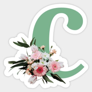 Letter C green with colorful flowers Sticker